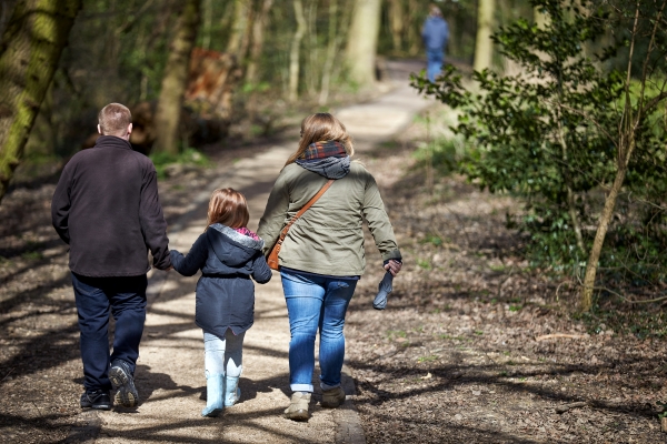 Family walking in woodland