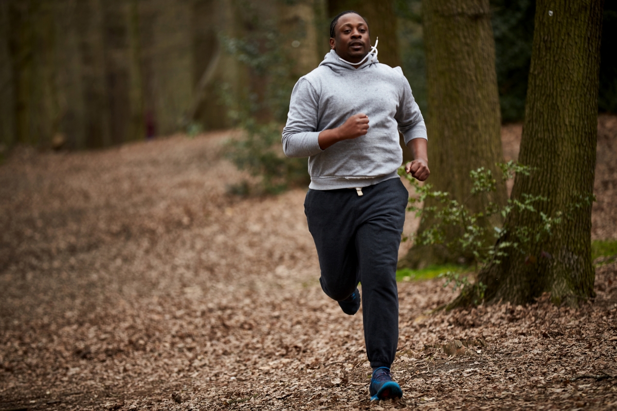 Man running in the woods