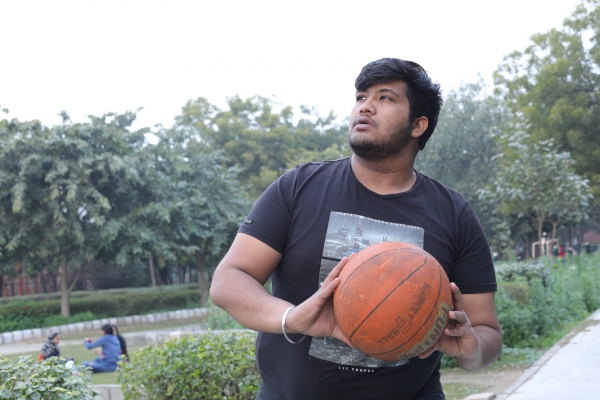 Playing basketball