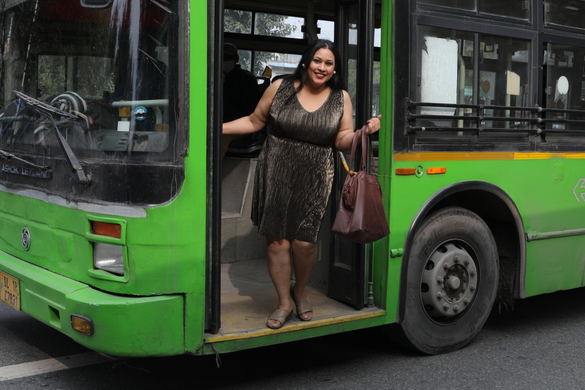 Woman taking the bus 2